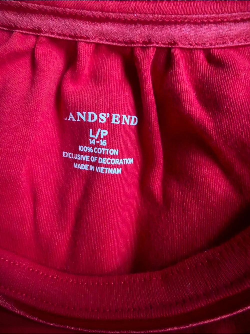 NWT Lands' End 100% Cotton Rich Red Knit Sleep Crew Top‎